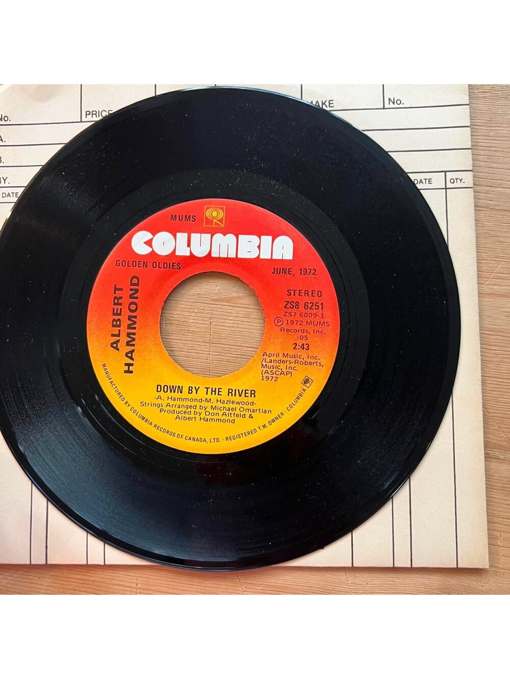 Albert Hammond - Down by the River 45rpm VG+ R90